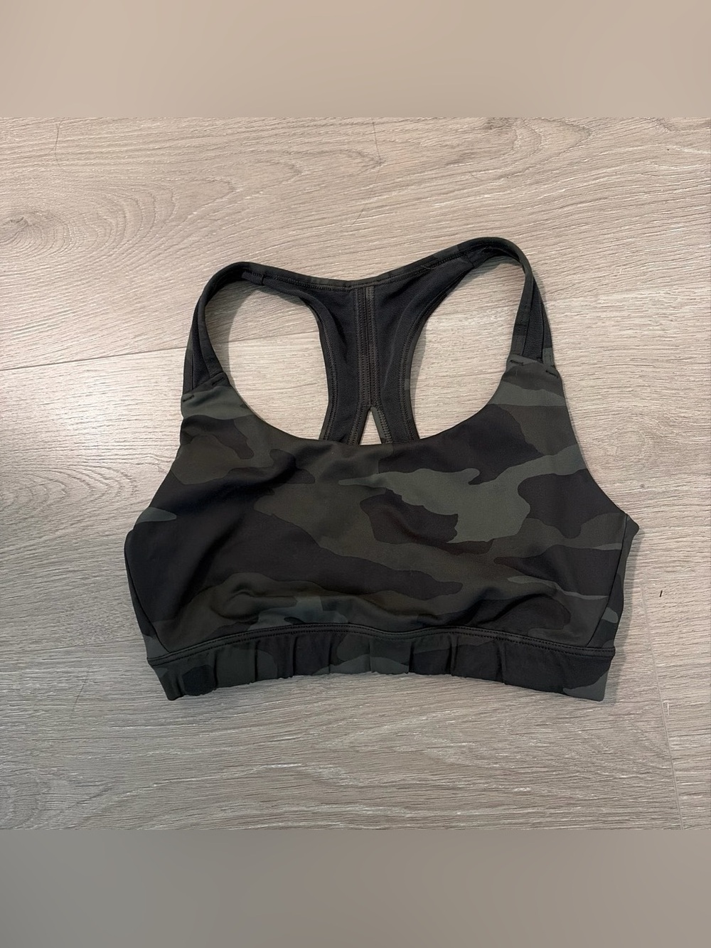 Athleta Black Sports Bra with Olive Camo Band